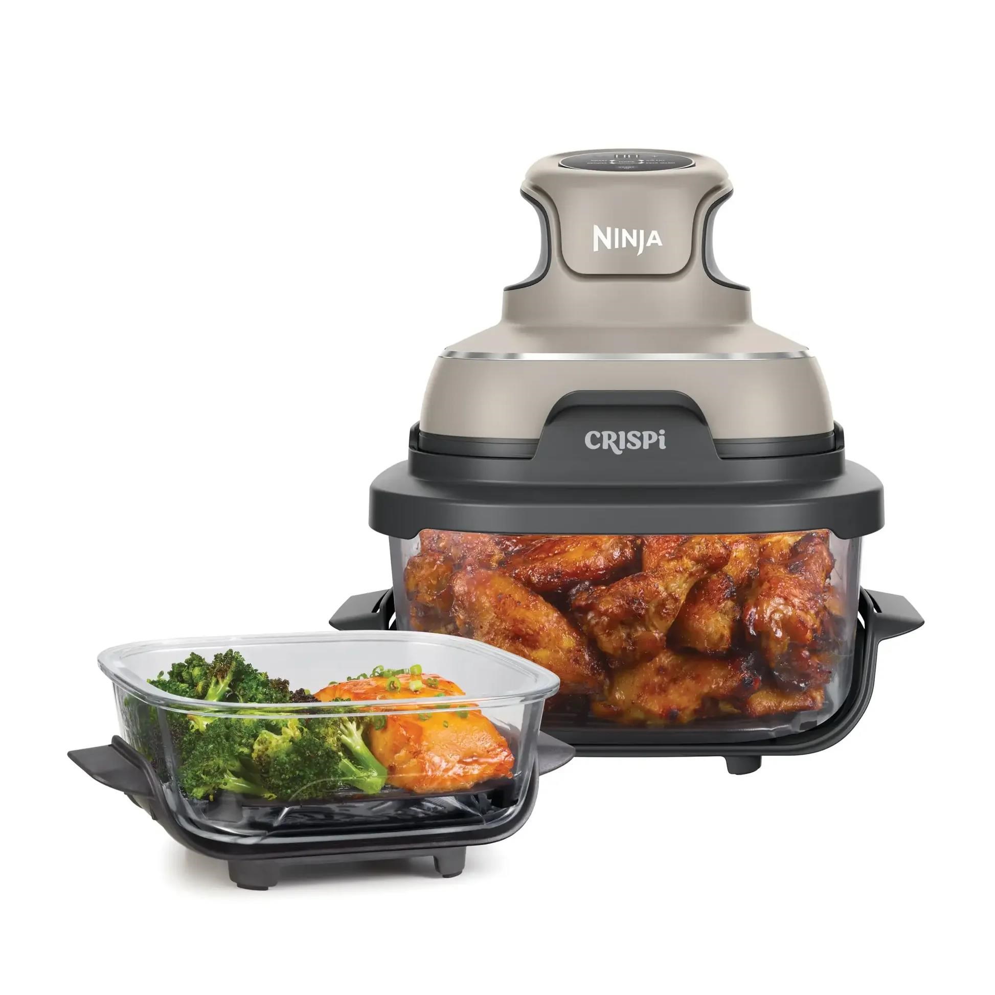 Ninja FN101EUST Crispi,  přenosná horkovzdušná fritéza,  4v1,  šedá,  příkon 1700 W,  skleněné nádoby 1, 4 l a 3, 8 l,  bez PFAS3 