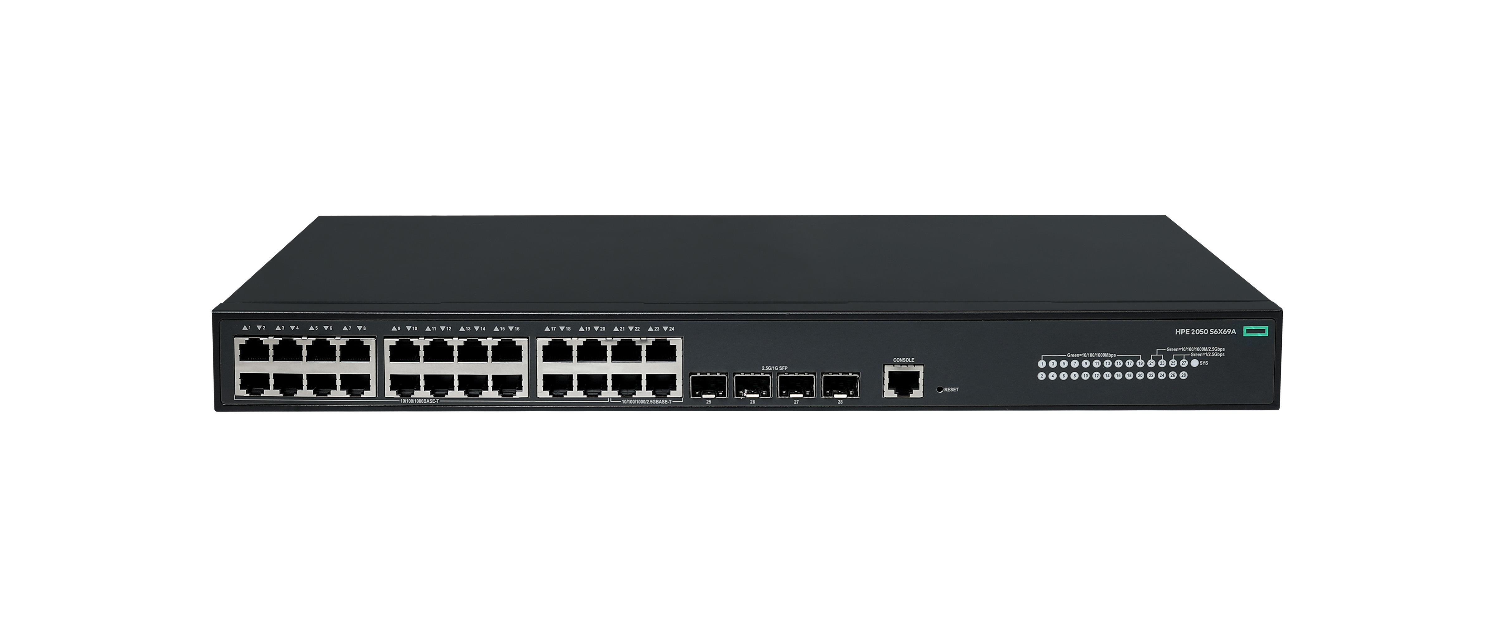 HPE Networking CW 2050 20p 10/ 100/ 1000BASE-T 4p Smart Rate 1/ 2.5GbE 4p SFP 1G/ 2.5G Switch8 