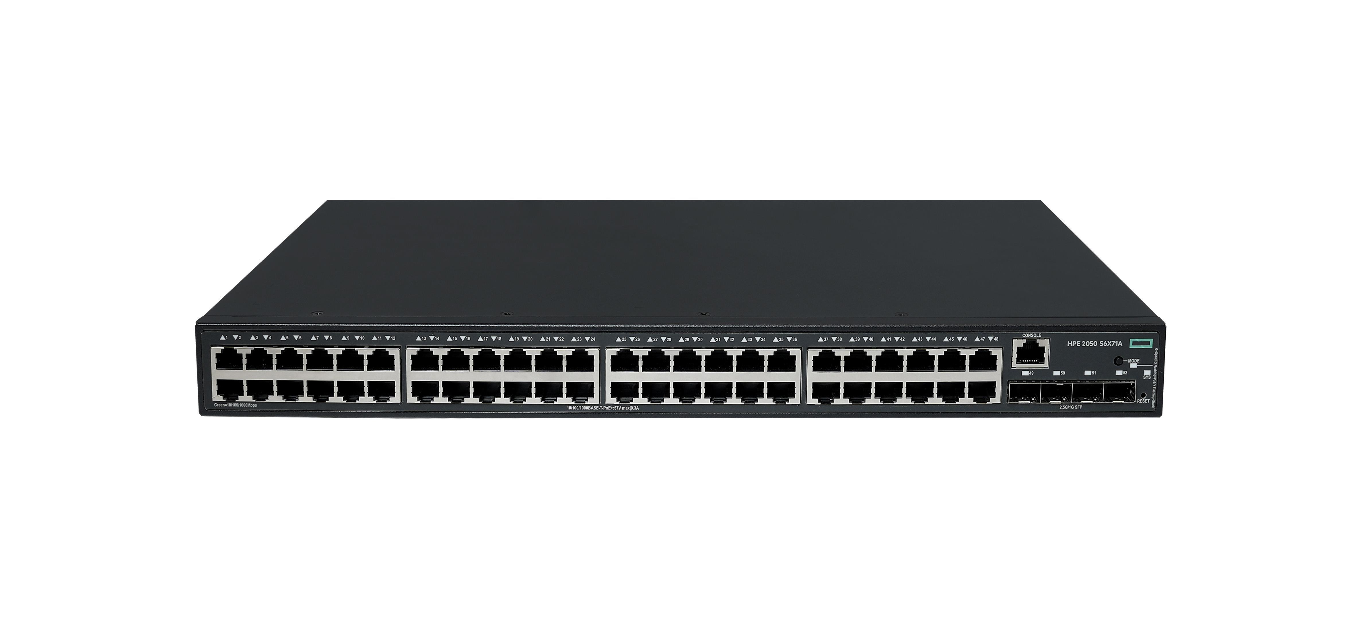 HPE Networking CW 2050 48p 10/ 100/ 1000BASE-T PoE+ 4p SFP 1G/ 2.5G 410W Switch1 