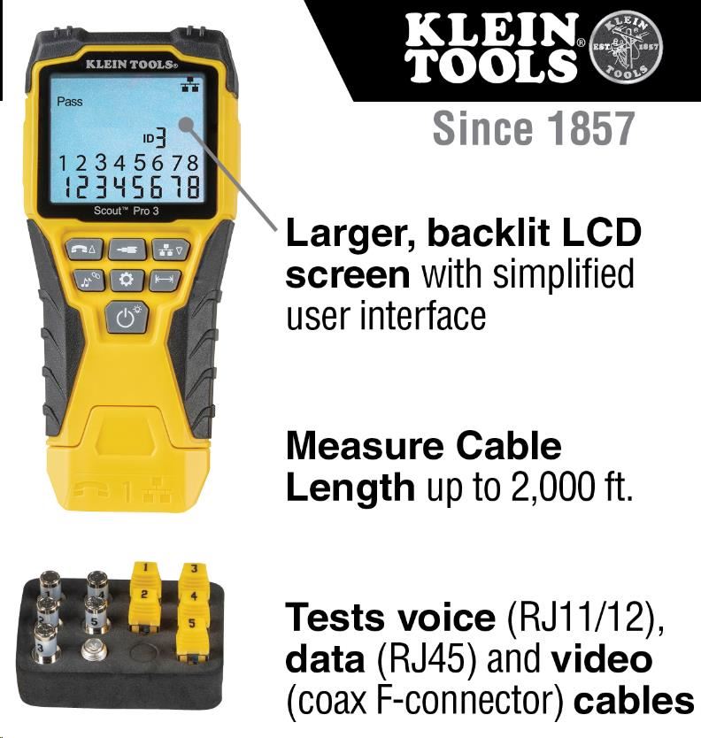 KLEIN TOOLS - VDV Scout® Pro 3 Tester Kit - 5x RJ45,  5x F-konektor1 