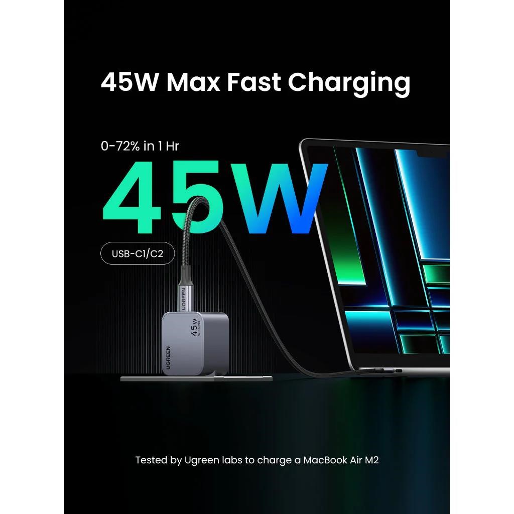 UGREEN síťová rychlonabíječka Nexode Pro 45W 2-Port USB-C,  GaN,  stříbrná2 