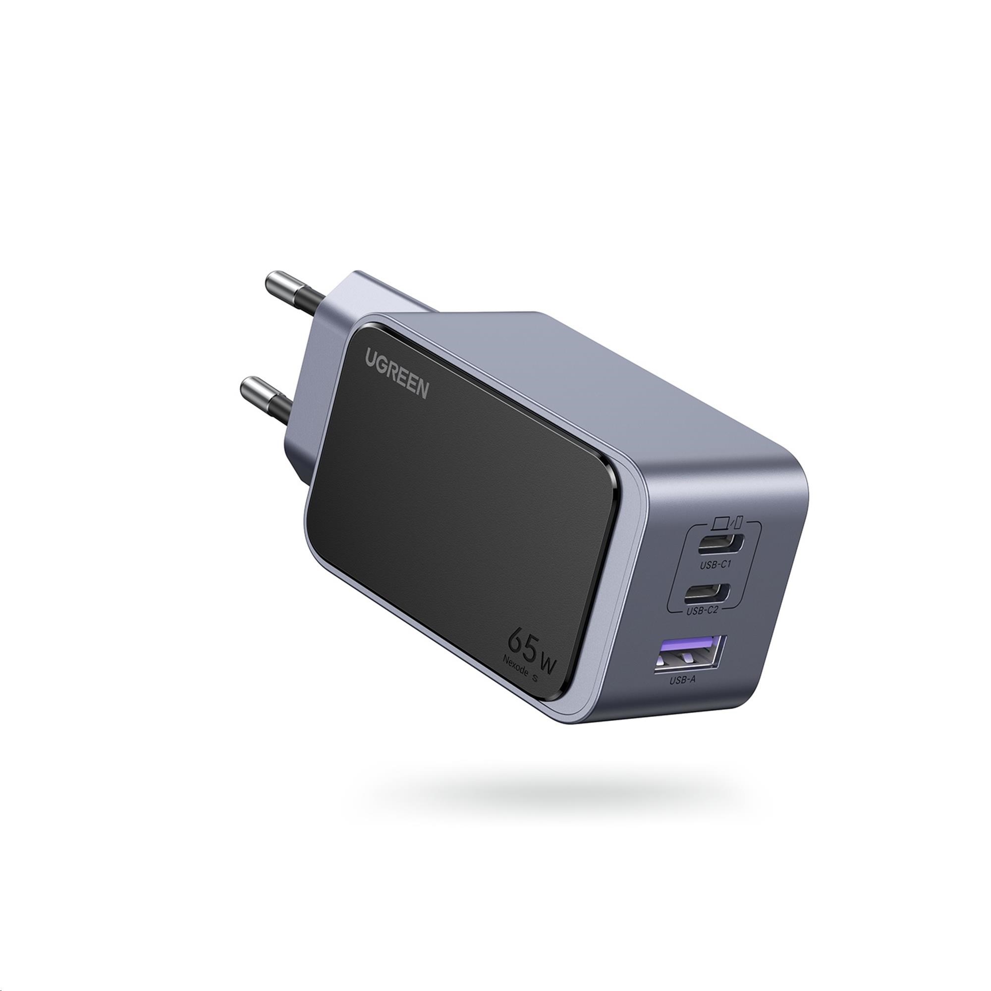 UGREEN síťová rychlonabíječka Nexode S 65W 3-Port,  2x USB-C, 1x USB-A,  GaN,  stříbrná0 