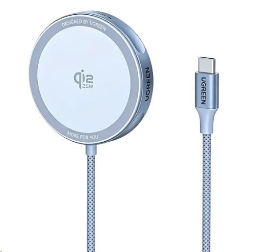 UGREEN magnetická bezdrátová nabíječka MagFlow Qi2.2 25W,  MagSafe,  stříbrná4 