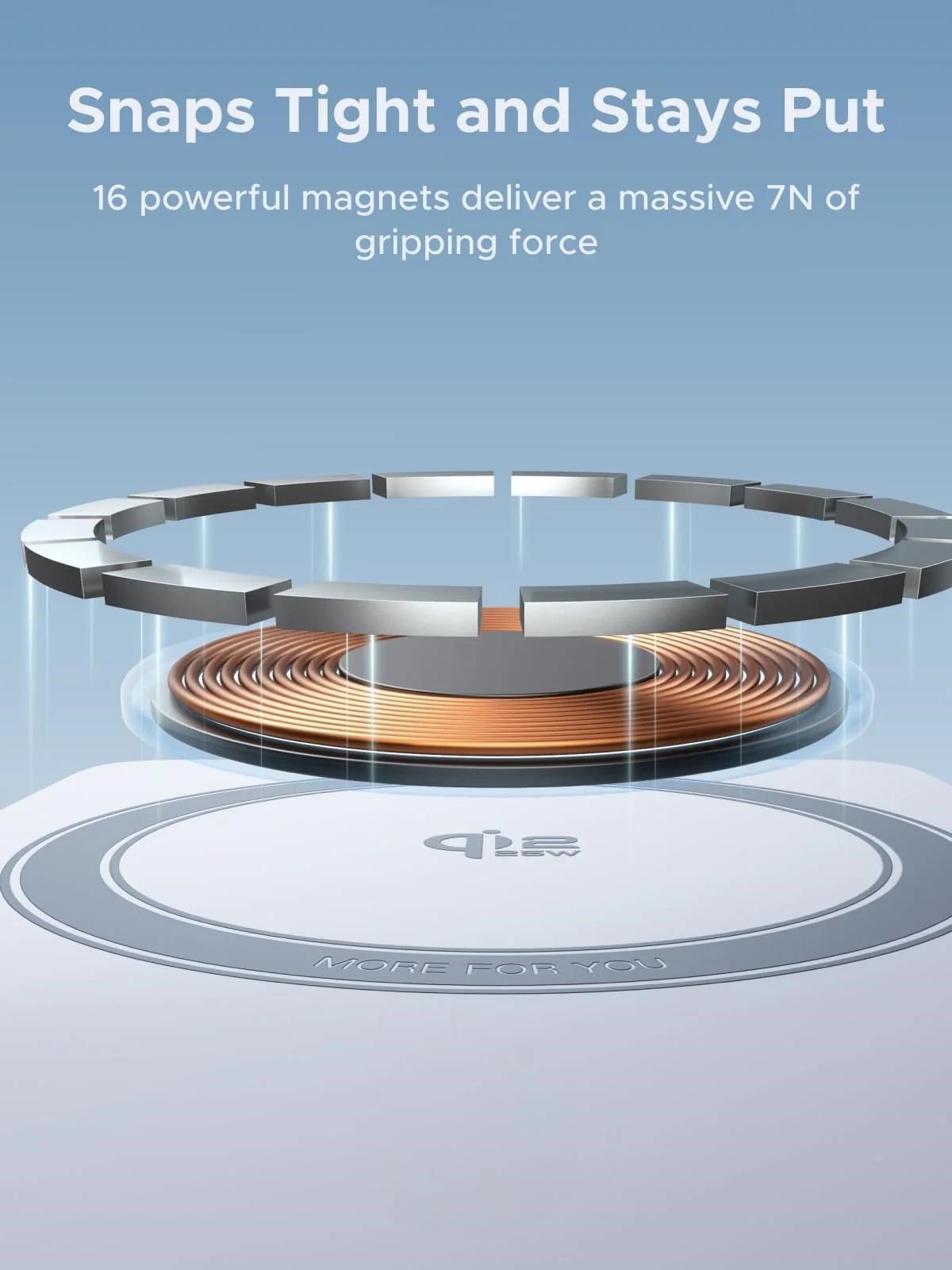UGREEN magnetická bezdrátová nabíječka 2v1 MagFlow Qi2.2,  25W,  MagSafe,  stříbrná0 