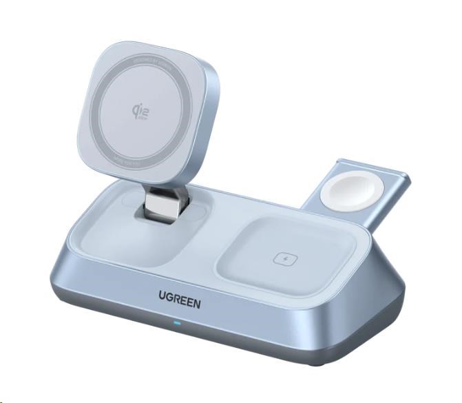 UGREEN magnetická bezdrátová nabíječka 3v1 MagFlow Qi2.2,  25W,  MagSafe,  stříbrná4 