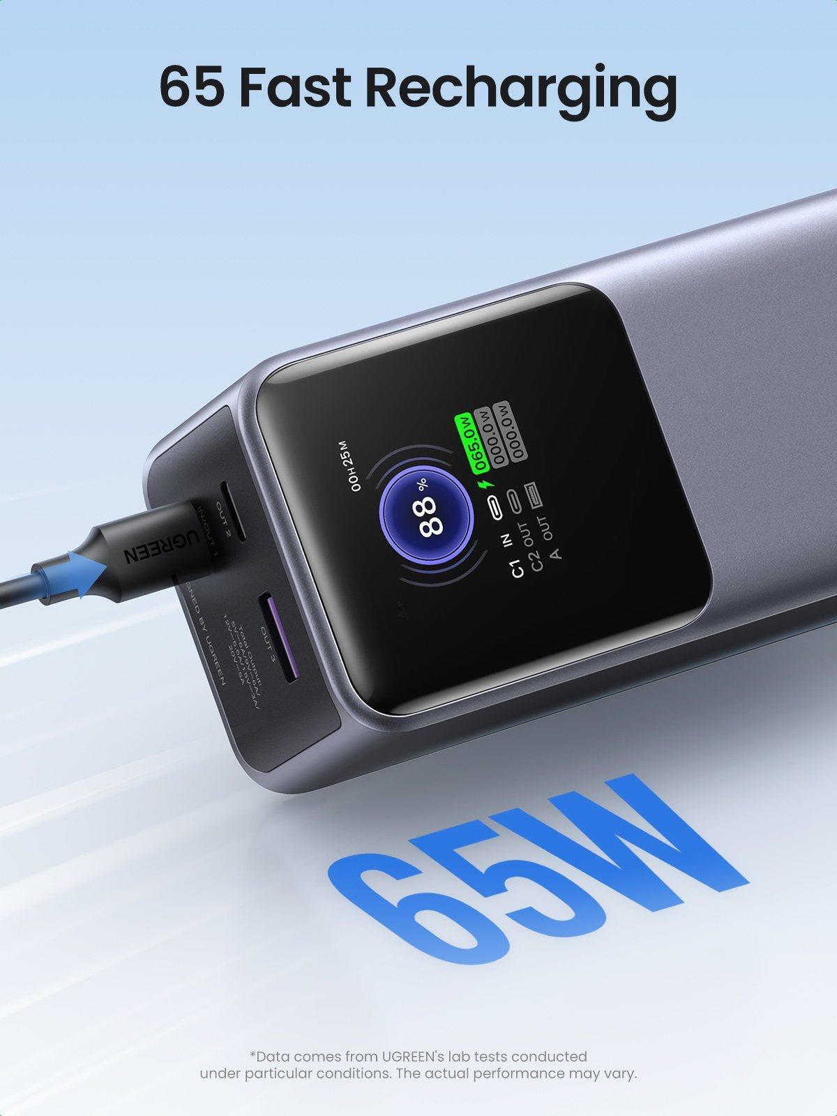 UGREEN powerbanka s rychlým nabíjením 20000mAh 3-port s displejem,  Li-ion,  130W,  2x USB-C,  1x USB-A,  stříbrná2 