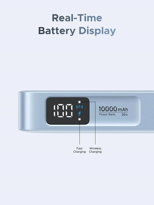 UGREEN magnetická powerbanka MagFlow 10000mAh s diplejem,  Li-ion,  30W,  MagSafe,  2x USB-C,  stříbrná2 