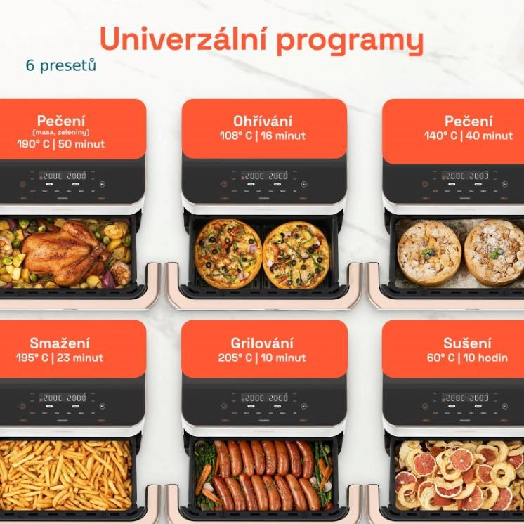 Cosori Dual Blaze TwinFry chytrá horkovzdušná fritéza10 L,  keramika,  bílá3 