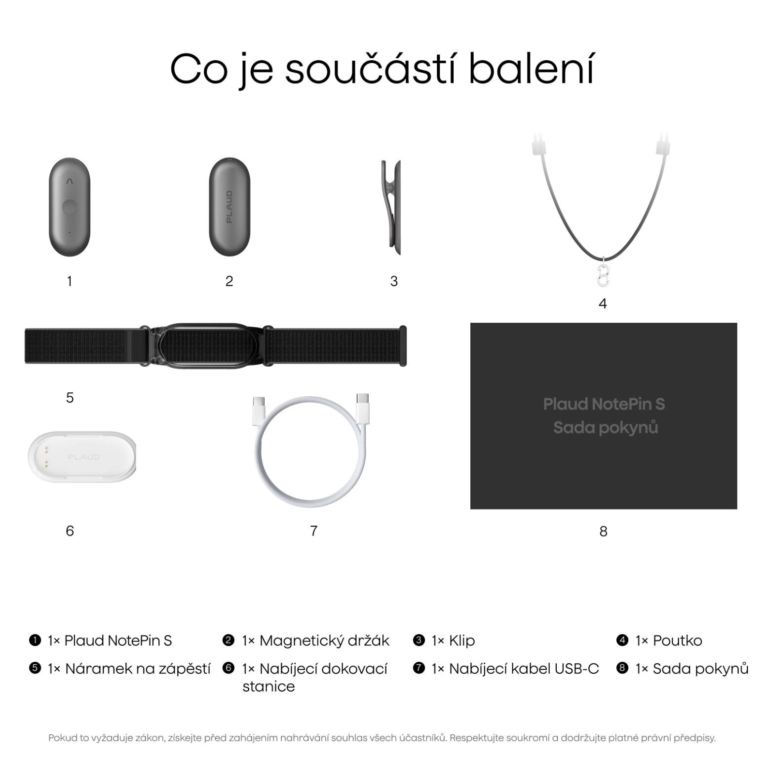 PLAUD Note Pin S Silver - AI hlasový záznamník + náramek a šňůrka na krk4 