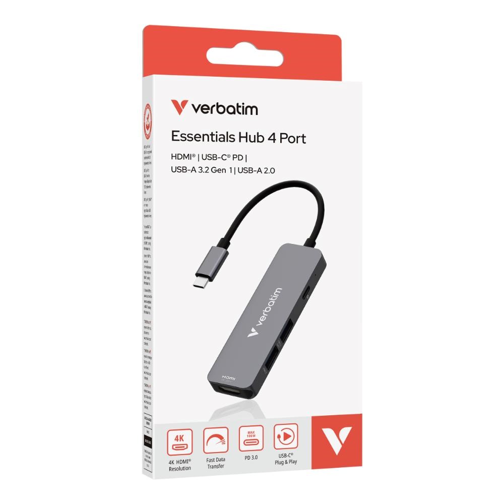 VERBATIM Dokovací stanice USB-C,  4v1,  HDMI,  USB-C PD,  USB 3.0,  USB 2.0,  šedá0 