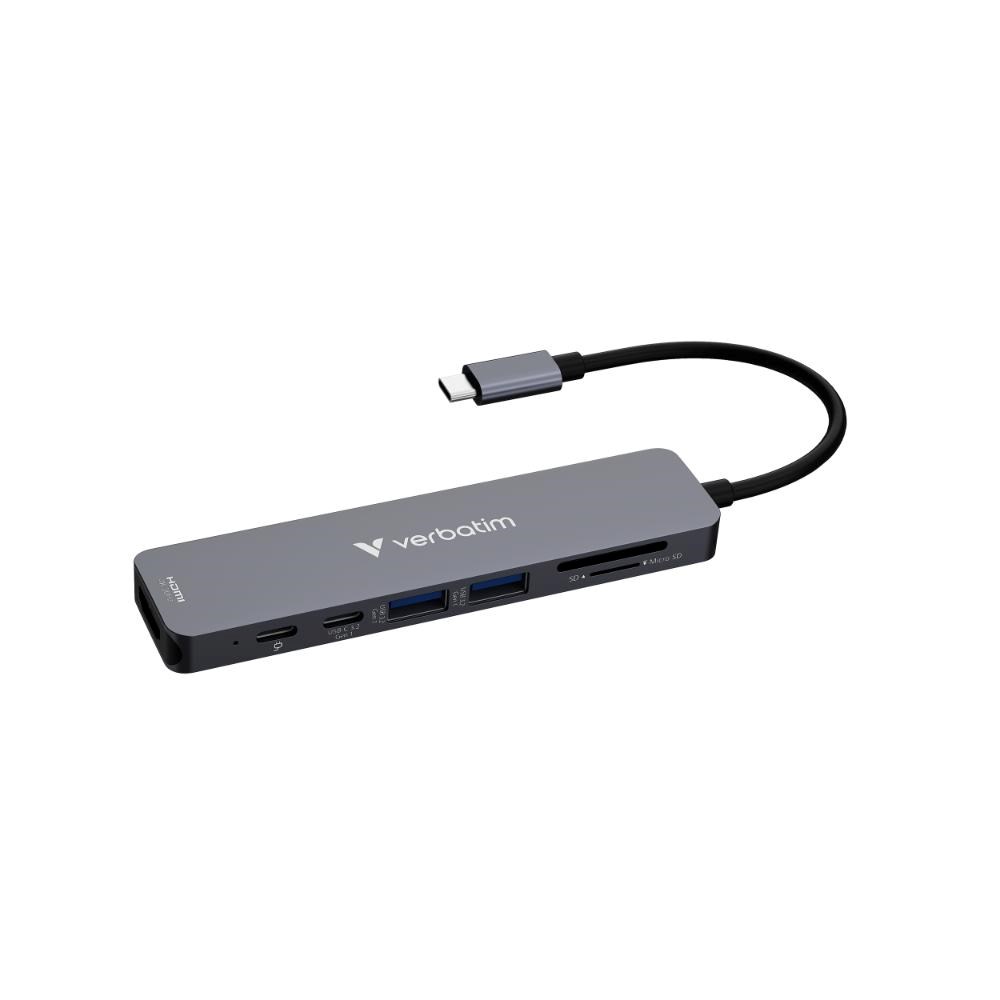 VERBATIM Dokovací stanice USB-C,  7v1,  HDMI,  USB-C PD,  USB-C,  2xUSB 3.0,  SD a microSD,  šedá0 