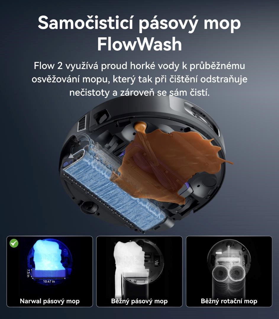 Narwal Flow2 compact station - AI robotický vysavač s pásovým mopem a samočistící stanicí s napojením na odpad2 