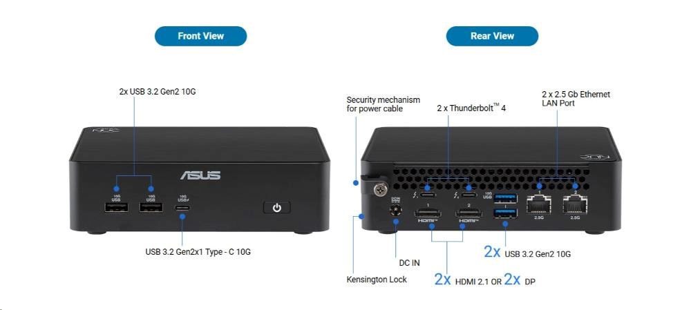 ASUS NUC 16 Pro NUC16GDK/ Core Ultra 7-356H/ DDR5/ USB 7x/ 2x LAN/ WiFi/ Intel Graphics/ M.2/ L6 Kit/ EU power cord7 