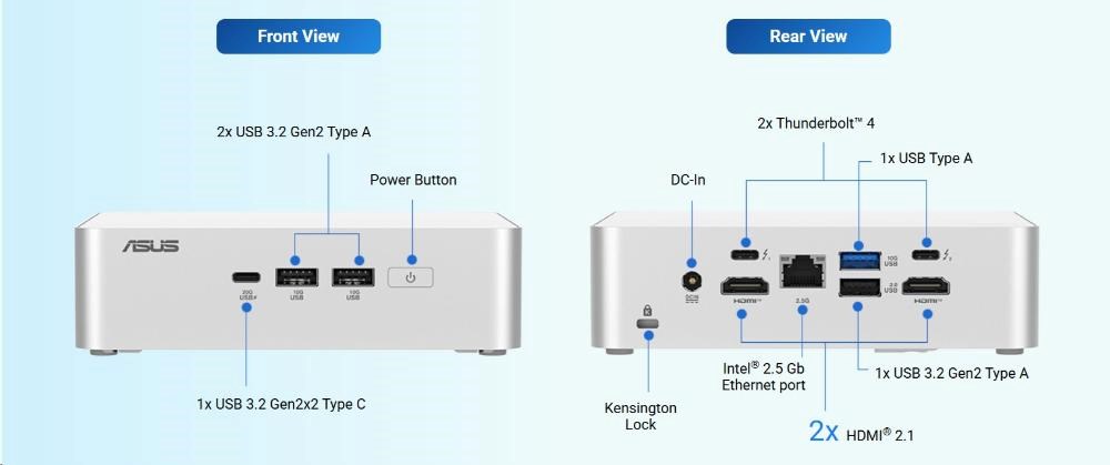 ASUS NUC 15 Pro+ Mini PC/ NUC15CRS/ Core Ultra 9 285H/ 2x16GB+1TB/ USB 7x/ Intel Arc/ Stylish/ L9/ EU power cord2 