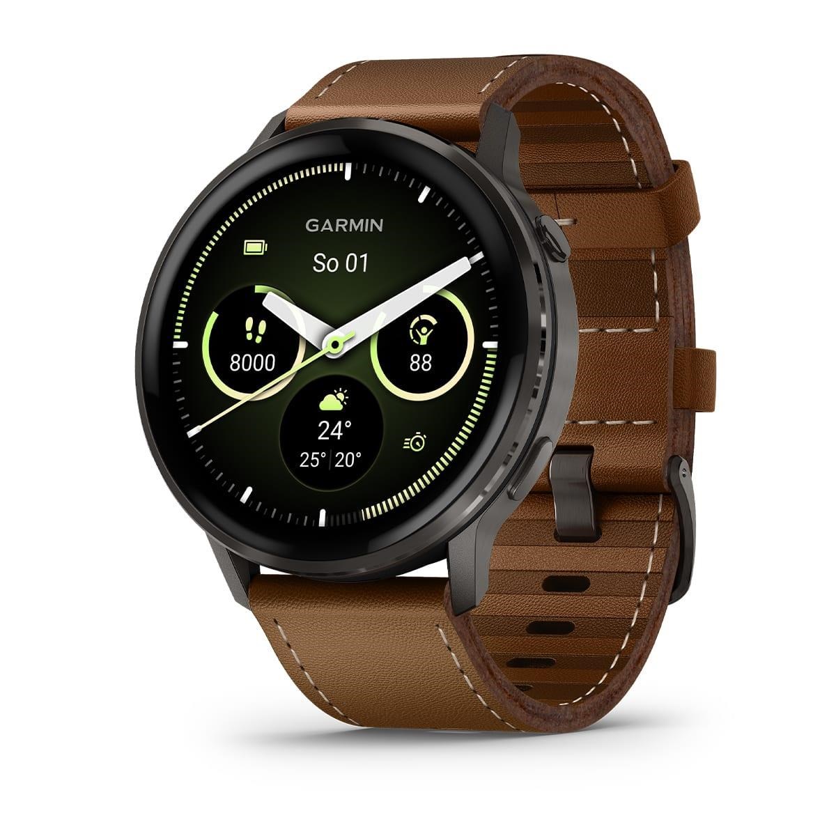 Garmin Venu 4 (45 mm) Slate /  Černý silikonový řemínek a Hnědý kožený řemínek,  EU0 