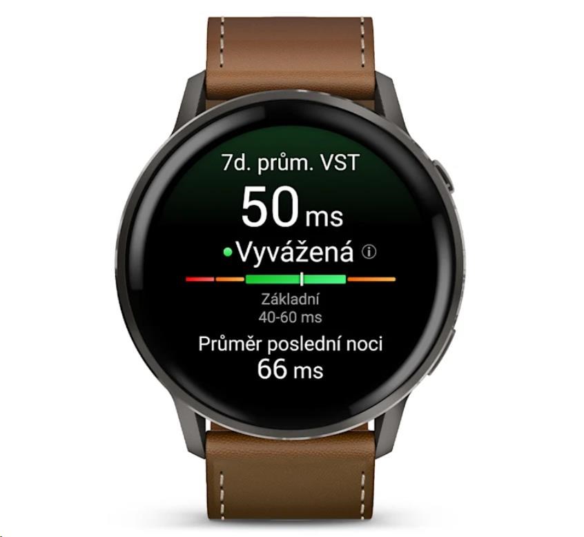 Garmin Venu 4 (45 mm) Slate /  Černý silikonový řemínek a Hnědý kožený řemínek,  EU1 