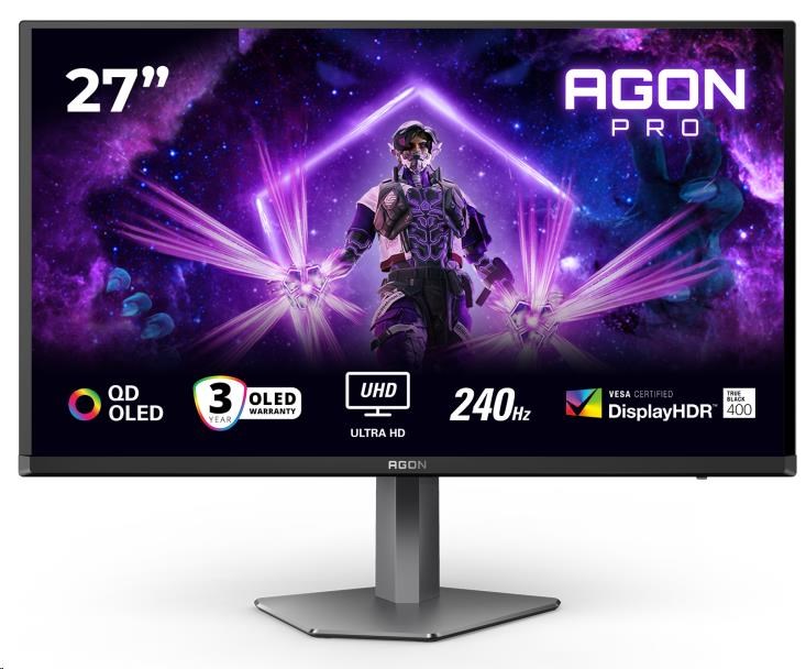 AOC AGON PRO/ AG276UZD/ 26, 5"/ QD-OLED/ 4K UHD/ 240Hz/ 0, 03ms/ Čierna/ 3R