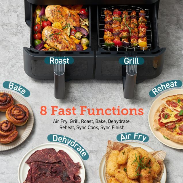 BAZAR - Cosori Dual Basket horkovzdušná fritéza 8.5l  + 5x špíz a rošt - Rozbaleno (Komplet)4 