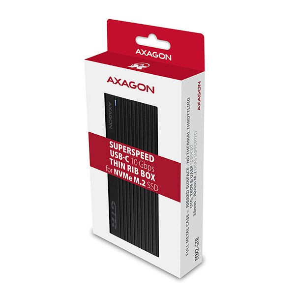 BAZAR - AXAGON EEM2-GTR,  USB-C 3.2 Gen 2 - M.2 NVMe SSD kovový THIN RIB box - Po opravě (Náhradní krabice)9 