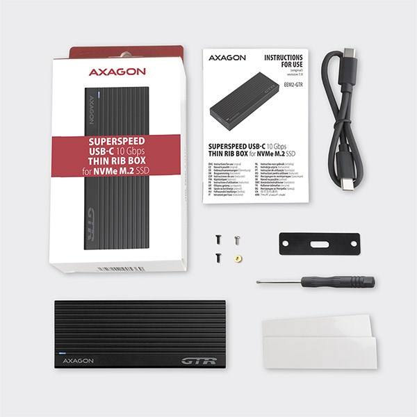 BAZAR - AXAGON EEM2-GTR,  USB-C 3.2 Gen 2 - M.2 NVMe SSD kovový THIN RIB box - Po opravě (Náhradní krabice)8 