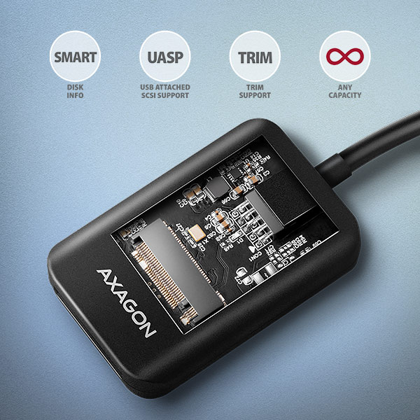 BAZAR - AXAGON ADM2-CM USB-C 10Gbps - M.2 NVMe & SATA SSD adaptér,  kabel USB-C 10cm - Poškozený obal (Komplet)3 