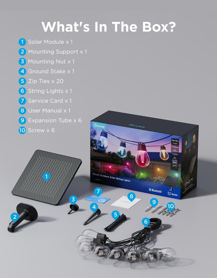 Govee RGBICW Smart solární zahradní retěz 8 žárovek9 