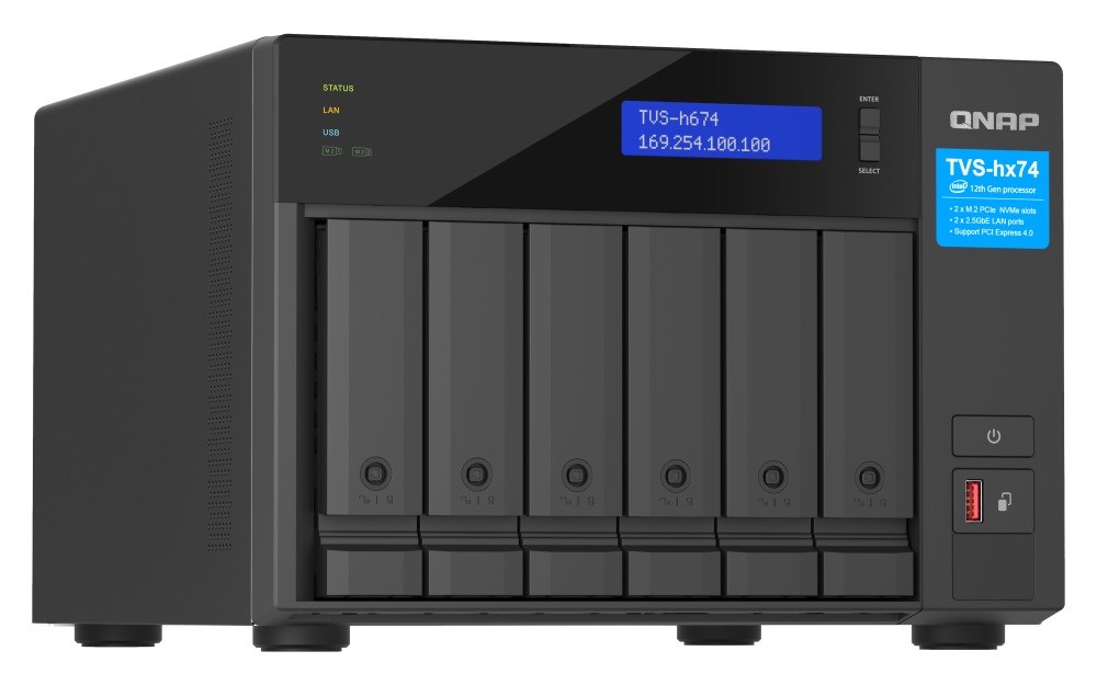 QNAP TVS-h474-i3-8G (4C/ i3-12100/ 4, 3GHz/ 8GBRAM/ 4xSATA/ 2x2, 5GbE/ 2xM.2/ 3xUSB3.2/ 1xHDMI/ 2xPCIe)1 