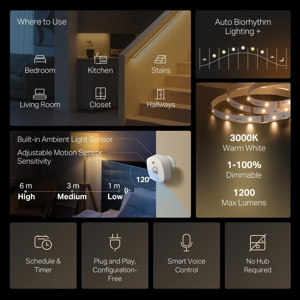 TP-Link Tapo L901-6 chytrý WiFi LED pásek se 2 pohybovými senory (barevný, 2, 4GHz,  5m)1 