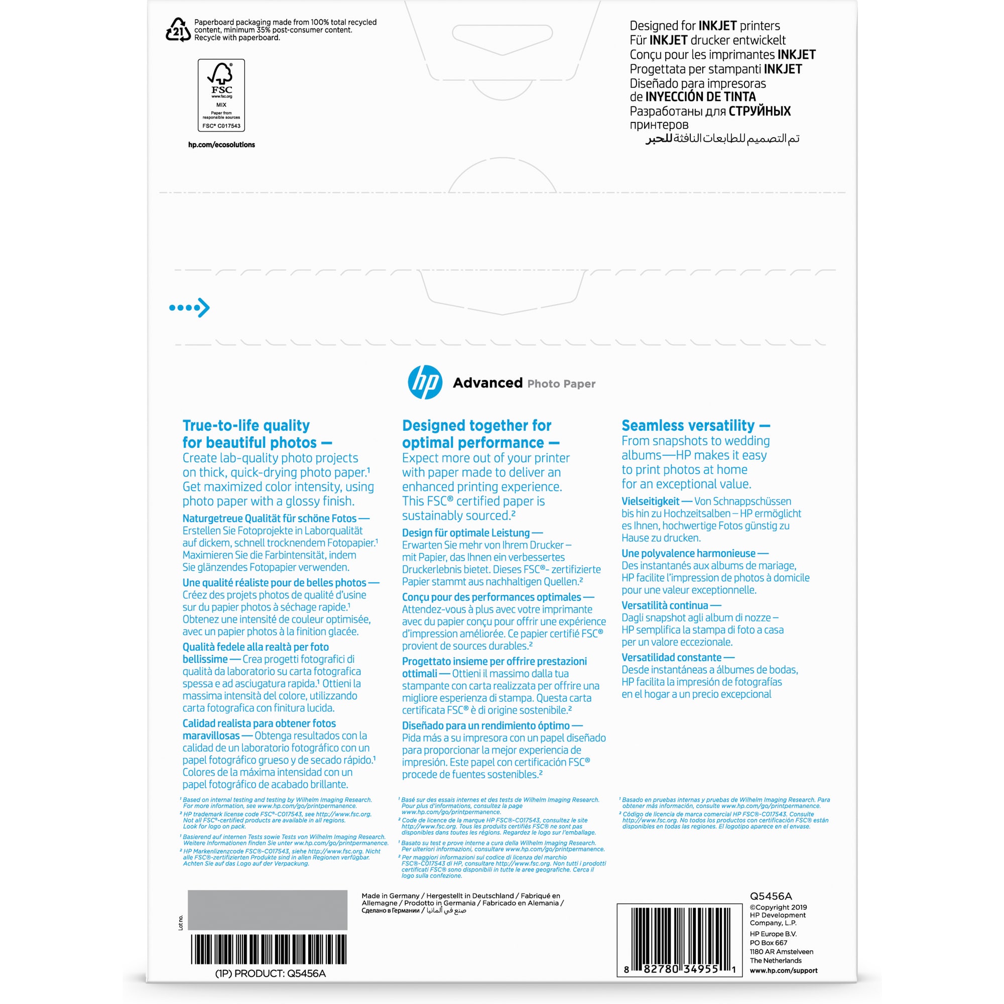 HP Advanced Glossy Photo Paper-25 sht/ A4/ 210 x 297 mm,  250 g/ m2,  Q5456A3 