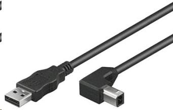 Kábel USB PREMIUMCORD 2.0 Konektor A-B 2m - ohnutý konektor B 90°