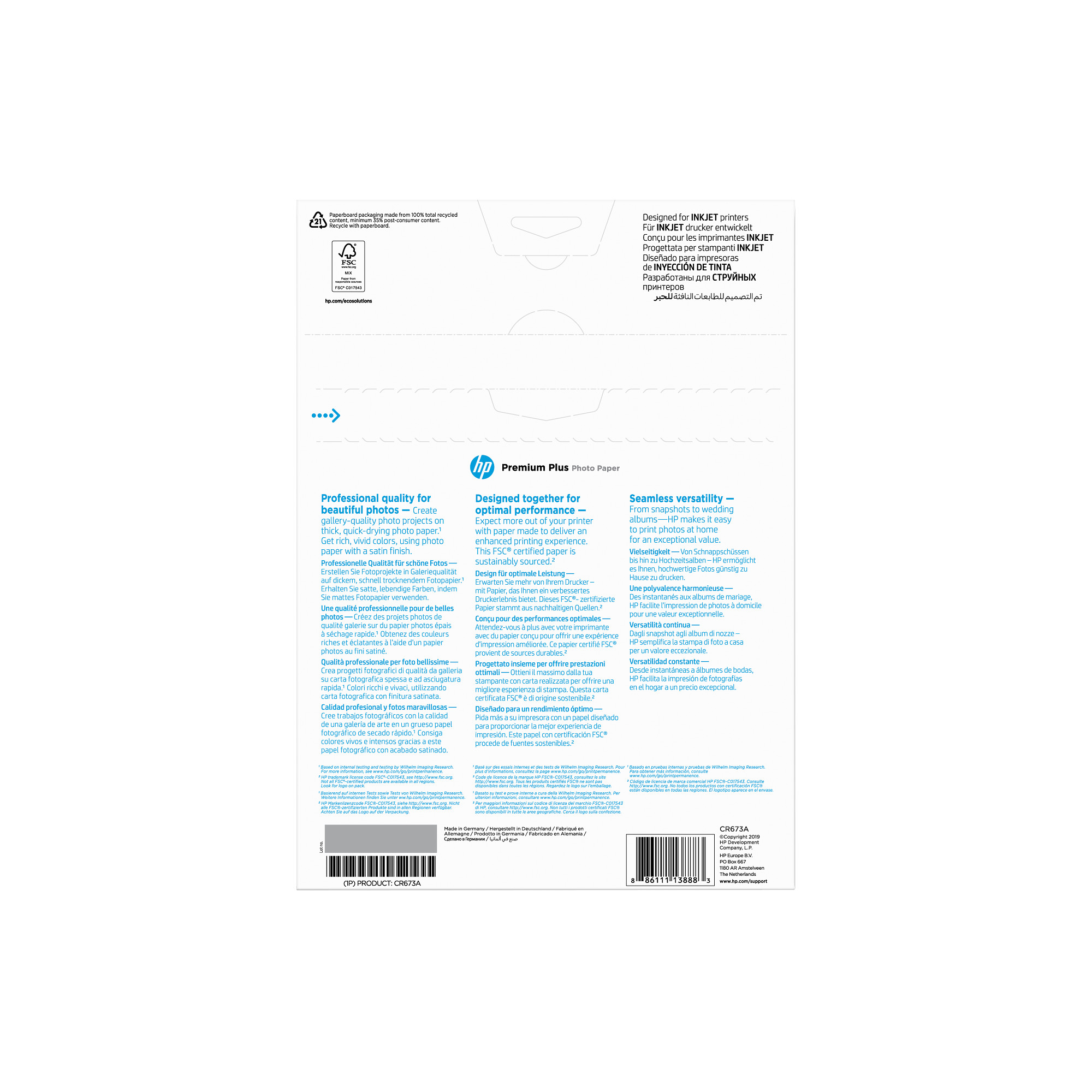 HP Premium Plus Semi-gloss Photo Paper-20 sht/ A4/ 210 x 297 mm,  300 g/ m2,  CR673A2 