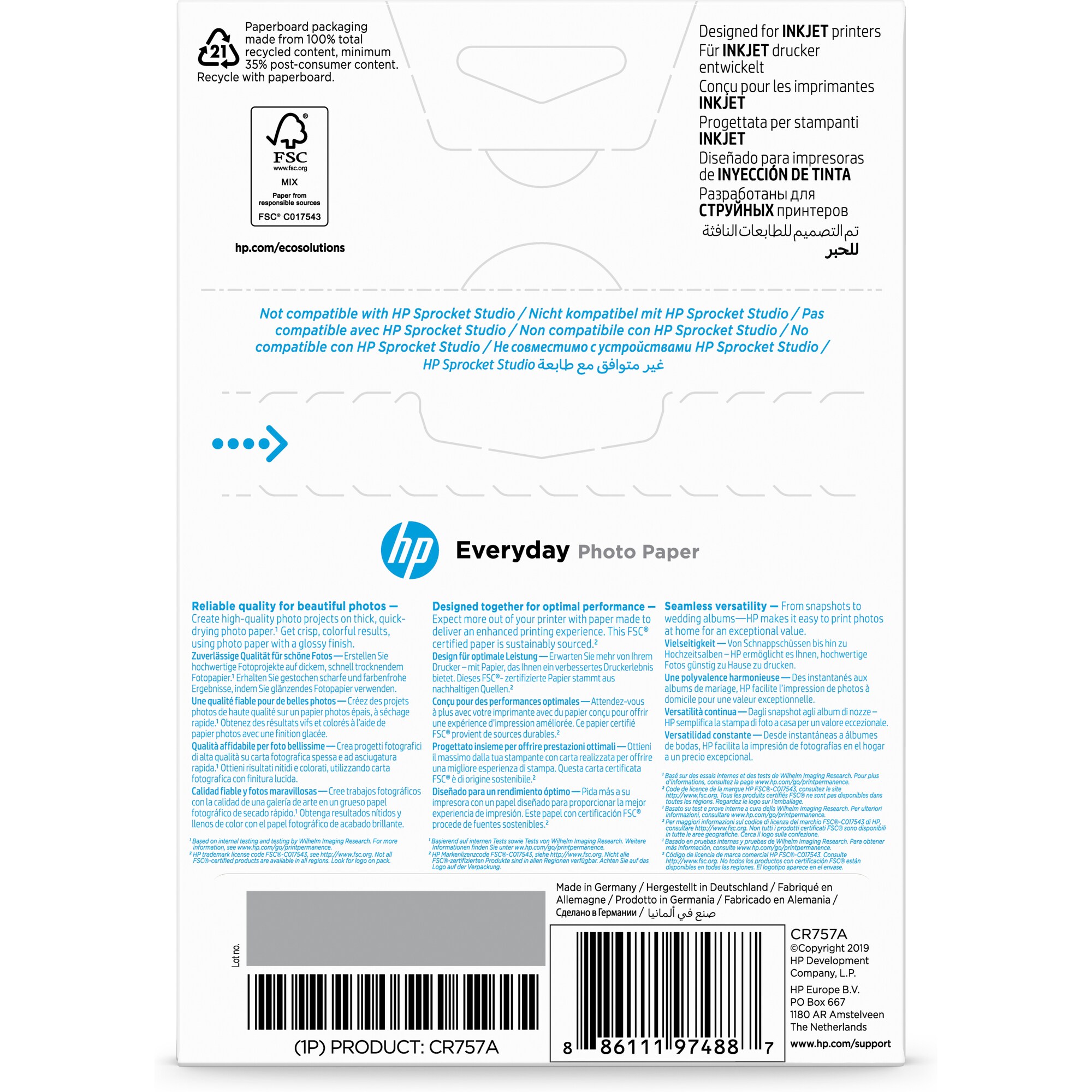 HP Everyday Glossy Photo Paper-100 sht/ 10 x 15 cm,  200 g/ m2,  CR757A2 