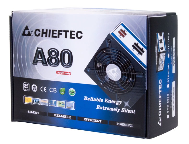 Napájací zdroj CHIEFTEC série A80,  CTG-550C,  550W,  12cm ventilátor,  Active PFC,  modulárny,  maloobchodný predaj,  85+1 