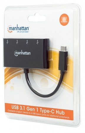 MANHATTAN USB 3.1 rozbočovač typu C 1. generácie,  4 porty typu A,  napájanie zbernice1 