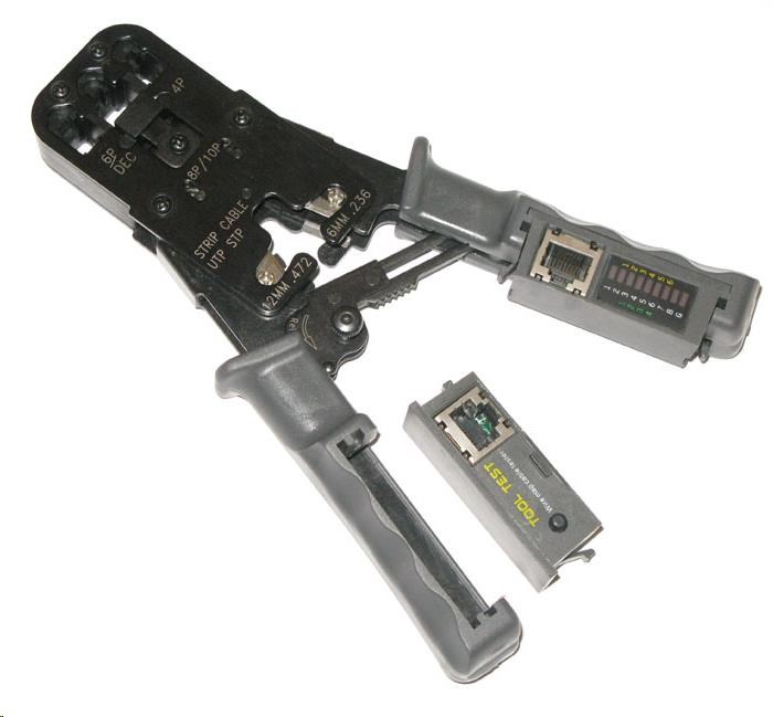 Kleště krimpovací PROFI+ s ráčnou pro konektory RJ11,  RJ12,  RJ45 s testerem a LED indikací1 