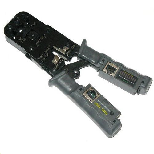 Kleště krimpovací PROFI+ s ráčnou pro konektory RJ11,  RJ12,  RJ45 s testerem a LED indikací0 