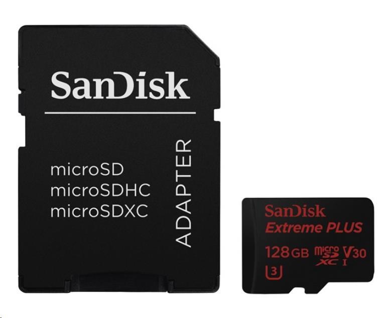 Karta SanDisk MicroSDXC 128 GB Extreme PLUS (100 MB/ s,  Class 10 UHS-I V30)0 