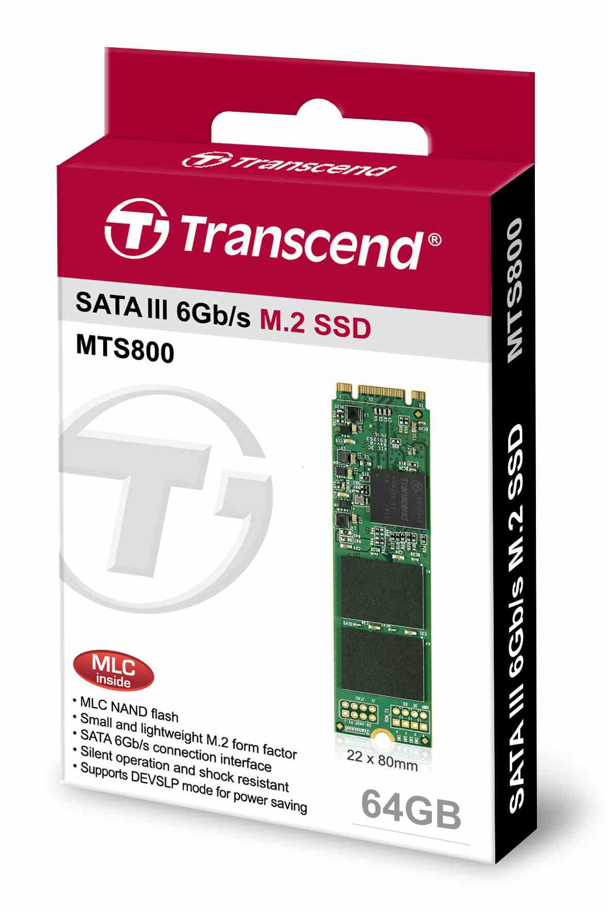 TRANSCEND Industrial SSD MTS800S 64GB,  M.2 2280,  SATA III 6 Gb/ s,  MLC0 