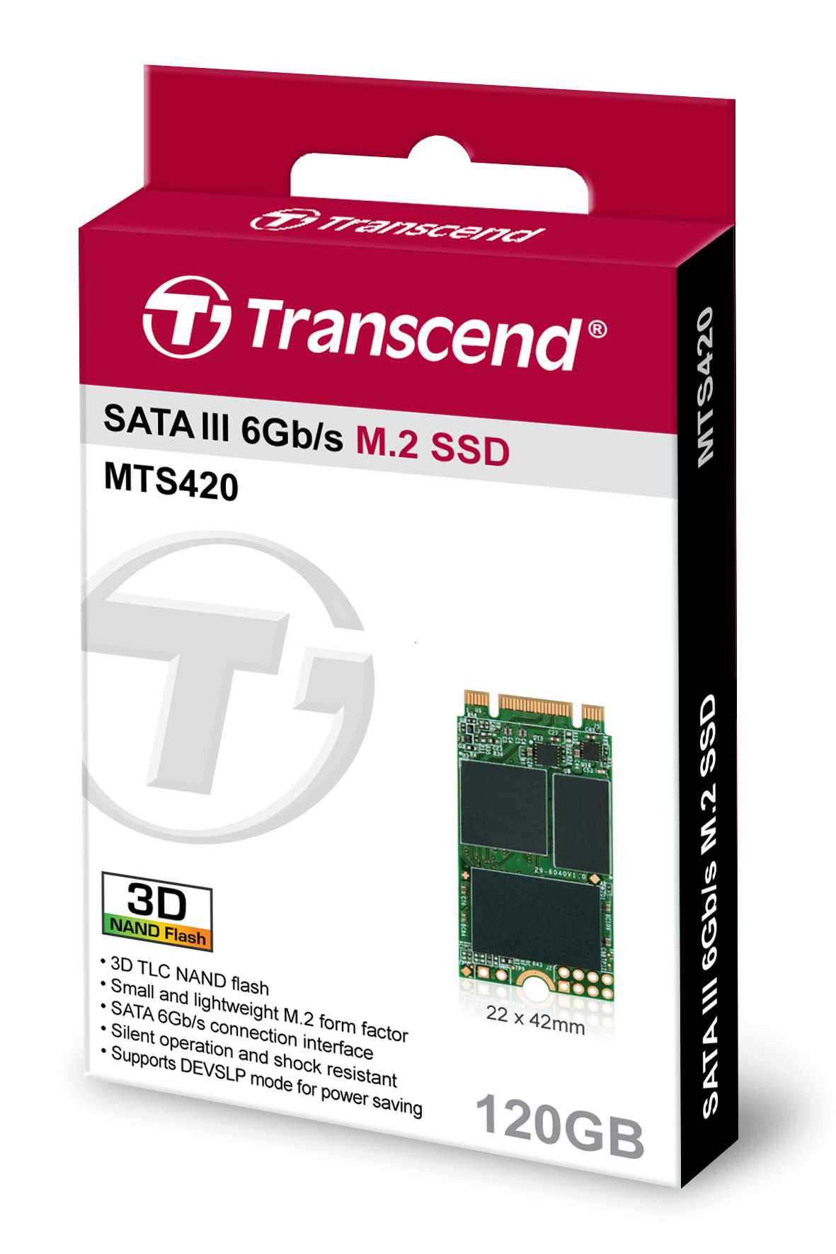 TRANSCEND Industrial SSD MTS420 120GB,  M.2 2242,  SATA III 6 Gb/ s,  TLC6 