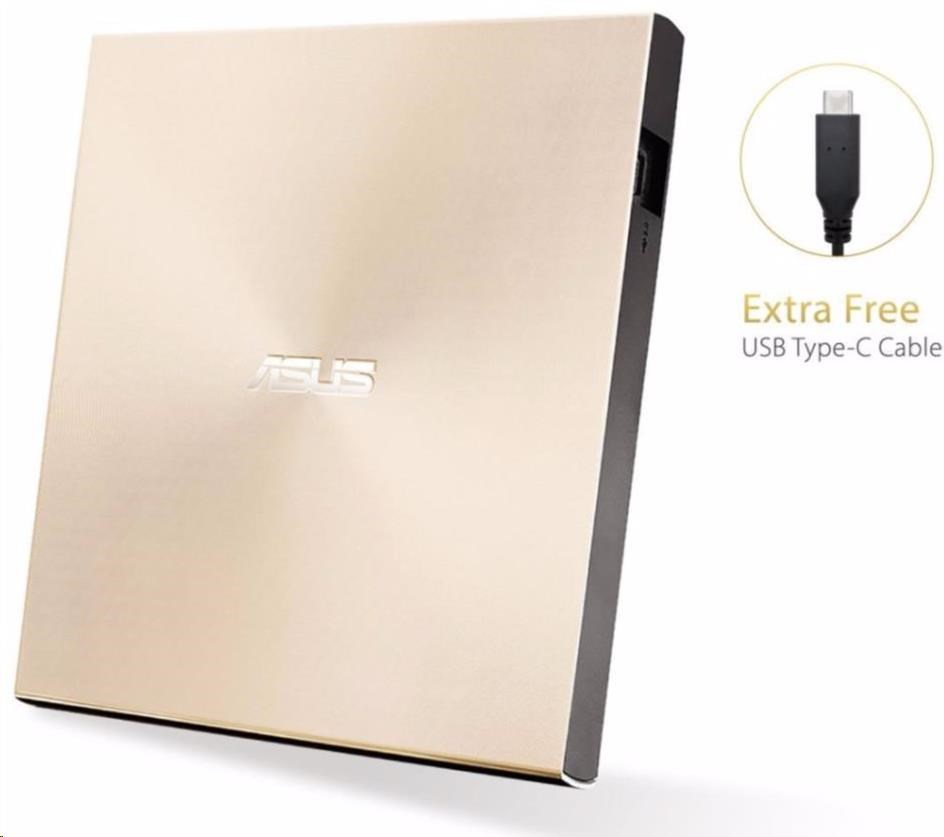 ASUS DVD ZenDrive SDRW-08U9M-U GOLD, externá tenká DVD-RW, USB Type-C/Type-A, M-DISC0 