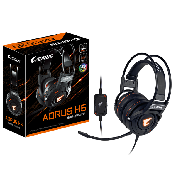 GIGABYTE sluchátka s mikrofonem headset AURUS H5,  wired,  RGB Lighting,  USB/ 3.5mm