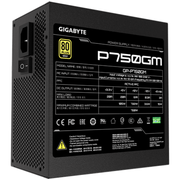 GIGABYTE P750GM/ 750W/ ATX/ 80PLUS Gold/ Modular/ Retail