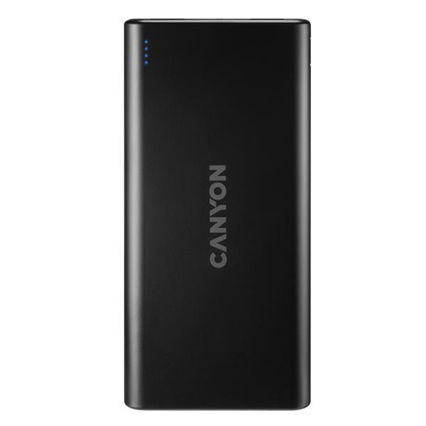 Canyon CNE-CPB1006B Powerbank, polymérová, 10.000 mAh, 2 x USB výstup, 2 x USB vstup (1xUSB-C), LED inikácia, čierna