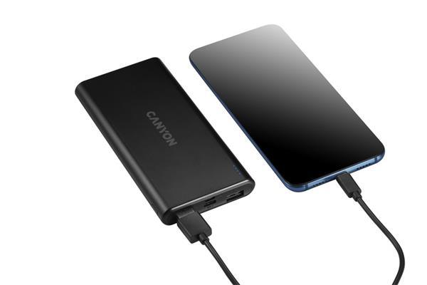 Canyon PB-106, Powerbank, Li-Pol, 10.000 mAh, Vstup: 1x Micro-USB, 1x USB-C, Výstup: 2x USB-A, čierna2