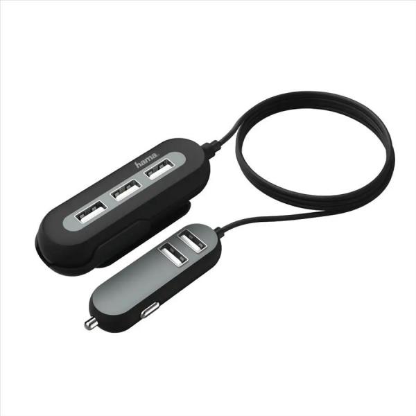 Nabíjačka Hama USB do vozidla 2+3,  AutoDetect,  10 A,  2 m