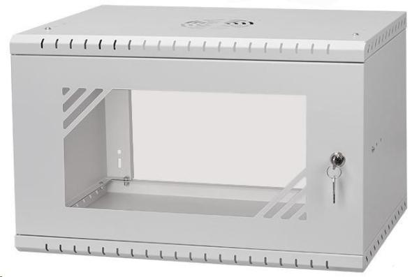 LEXI-Net 19&quot; nástěnný rozvaděč Basic 6U 520x450,  skleněné dveře,  bez zad,  rozložený,  šedý