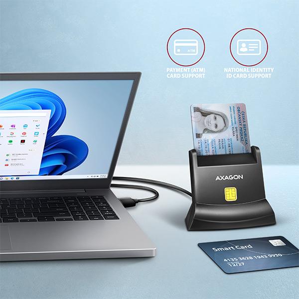 AXAGON CRE-SM4N, USB-A StandReader čítačka kontaktných kariet Smart card (eObčanka), kábel 1.3m1