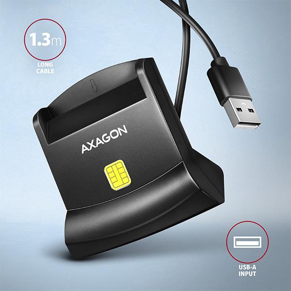 AXAGON CRE-SM4N, USB-A StandReader čtečka kontaktních karet Smart card (eObčanka), kabel 1.3m2