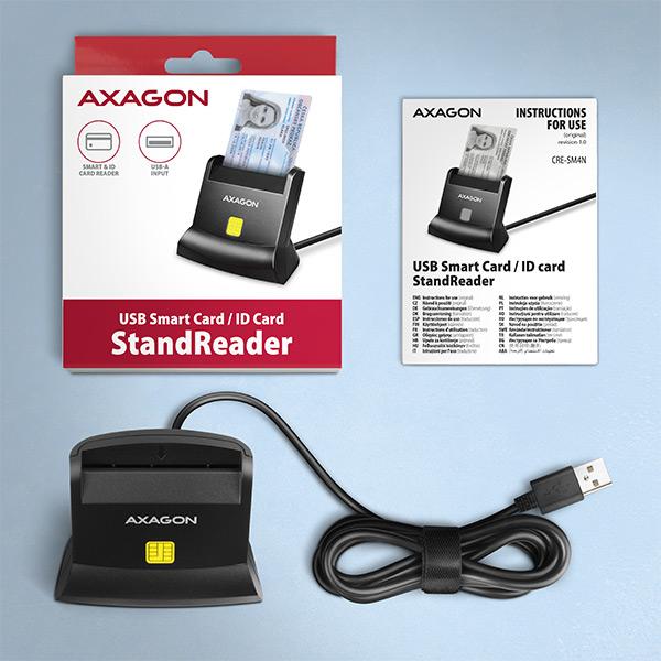 AXAGON CRE-SM4N, USB-A StandReader čítačka kontaktných kariet Smart card (eObčanka), kábel 1.3m3