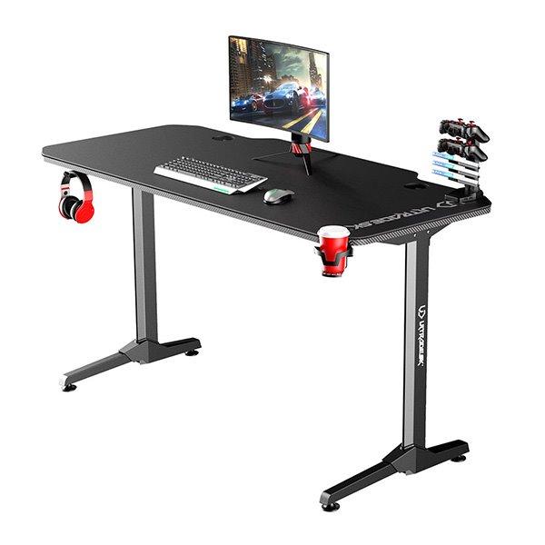 ULTRADESK Herný stôl FRAG - BLACK, 140x66 cm, 76 cm, s XXL podložkou pod myš, s ultradesk BEAM, držiak slúchadiel1